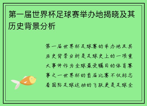 第一届世界杯足球赛举办地揭晓及其历史背景分析